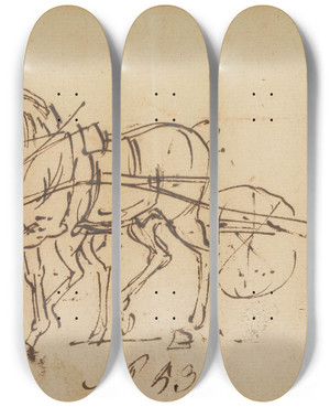 Triptych art skateboard deck of James Seymour Two Horses Trotting In Harness by James Seymour (1697-1752)