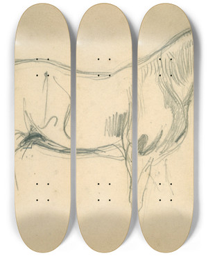 Triptych art skateboard deck of Eugne Delacroix Studies Of A Horse In Profile by Eugene Delacroix (1798-1863)