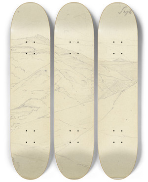 Triptych art skateboard deck of Jakob Becker Tree_1 by Jakob Becker (1810-1872)
