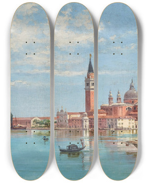 Triptych art skateboard deck of Antonietta Brandeis Venice A View Of San Giorgio Maggiore by Antonietta Brandeis (1848-1926)