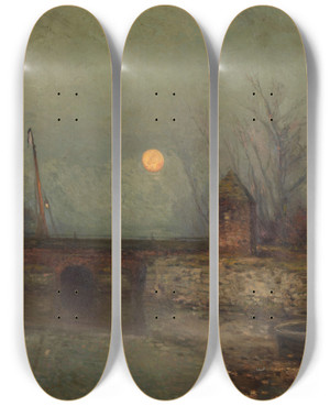 Triptych art skateboard deck of Jacques Rosseels Moonlight by Jacques Rosseels