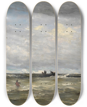 Triptych art skateboard deck of Hendrik Willem Mesdag Weigh Anchor by Hendrik Willem Mesdag (1831-1915) Triptych art skateboard deck of Hendrik Willem Mesdag Weigh Anchor by Hendrik Willem Mesdag (1831-1915)