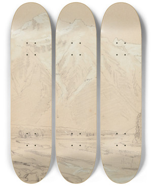 Triptych art skateboard deck of Nicholas Chevalier 12 Miles Above The Bealey Upper Waimakariri by Nicholas Chevalier (1828-1902)