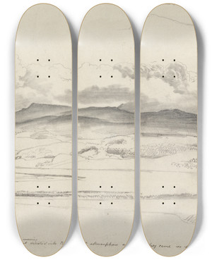 Triptych art skateboard deck of Cornelius Varley Mountain Panorama In Wales Cader Idris by Cornelius Varley (1781-1873)