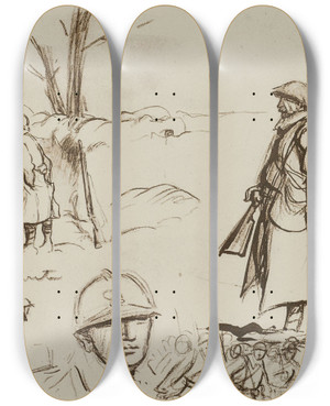 Triptych art skateboard deck of Georges Goursat Sem Un Poste Dcoute by Georges Goursat (Sem) (1863-1934)