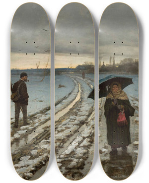 Triptych art skateboard deck of Antoni Kozakiewicz Bad Omen by Antoni Kozakiewicz (1841-1929)