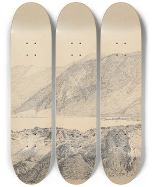 Triptych art skateboard deck of James Crowe Richmond Island Bay by James Crowe Richmond (1822-1898)