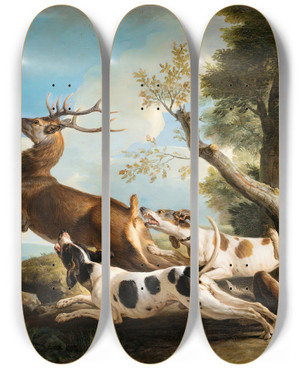 Triptych art skateboard deck of Alexandre Franois Desportes The Stag Hunting by Alexandre Francois Desportes (1661-1743)