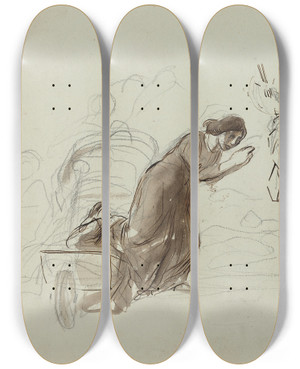 Triptych art skateboard deck of Jeanlouis Forain Benediction A Lourdes by Jean Louis Forain (1852-1931)