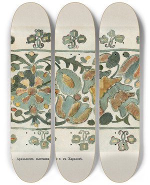 Triptych art skateboard deck of Nikolay Samokish Motivy Ukrainskago Ornamenta Pl 4 by Nikolay Samokish (1860-1944)