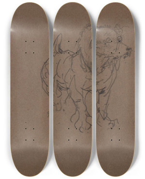 Triptych art skateboard deck of Henri De Toulouselautrec Tudes De Chiens by Henri de Toulouse-Lautrec (1864-1901)