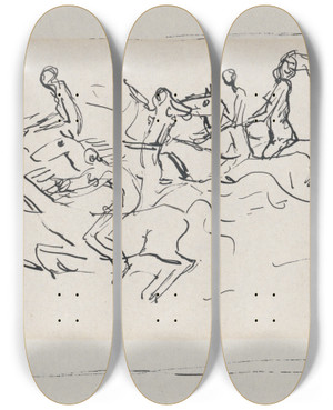 Triptych art skateboard deck of Arnold Peter Weiszkubnan Riders by Arnold Peter Weisz-Kubnan (1898-1944)