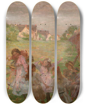 Triptych art skateboard deck of Eliseu Visconti Ronda De Crianas by Eliseu Visconti (1866-1944)