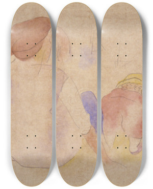 Triptych art skateboard deck of Charles Demuth Woman With Child In Red Suit by Charles Demuth (1883-1935)