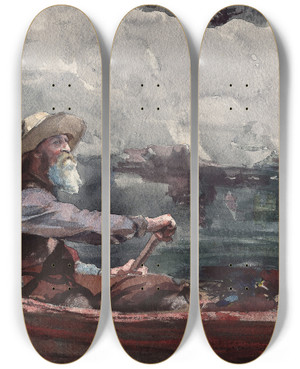 Triptych art skateboard deck of Winslow Homer Adirondacks Guide by Winslow Homer (1836-1910)