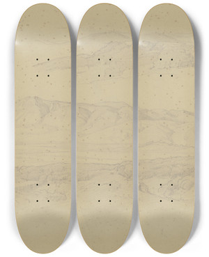 Triptych art skateboard deck of August Lucas Landschaftsstudie Frascati Und Tivoli by August Lucas (1803-1863)