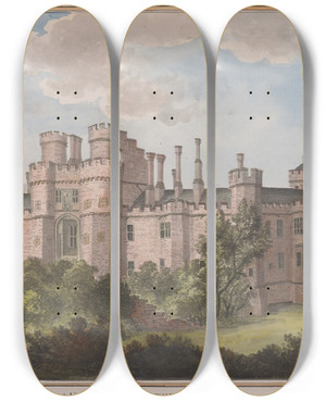 Triptych art skateboard deck of James Lambert Of Lewes Herstmonceux Castle East Sussex South East View by James Lambert Of Lewes (1725-1788)