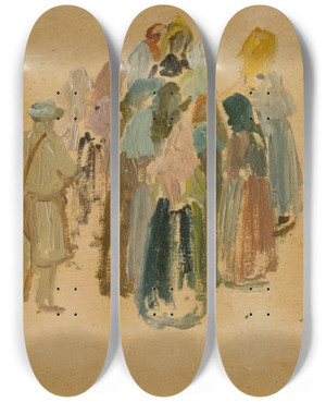 Triptych art skateboard deck of Josef Navrtil Study Of Slovak Types by Josef Navratil (1798-1865)