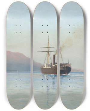 Triptych art skateboard deck of Lev Felixovich Lagorio The Bay In Feodosia by Lev Felixovich Lagorio (1828-1905)