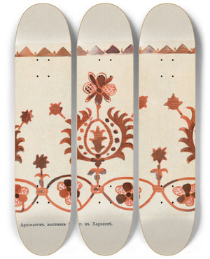 Triptych art skateboard deck of Nikolay Samokish Motivy Ukrainskago Ornamenta Pl 3 by Nikolay Samokish (1860-1944)