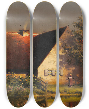 Triptych art skateboard deck of Paul Wilhelm Kellerreutlingen Die Kleine Gnsehirtin by Paul Wilhelm Keller-Reutlingen (1854-1920)