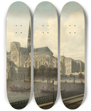Triptych art skateboard deck of August Von Siegen Notre Dame Paris by August Von Siegen (1850-1910)