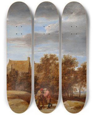 Triptych art skateboard deck of David Teniers The Younger By The Wayside by David Teniers The Younger (1610-1690)