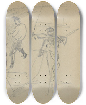 Triptych art skateboard deck of John Singer Sargent Sailors In Rigging Of Ship by John Singer Sargent (1856-1925)