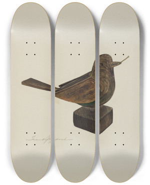 Triptych art skateboard deck of Frank Budash Toy Birds by Frank Budash