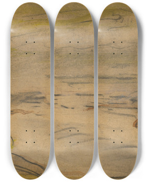Triptych art skateboard deck of Ladislav Mednynszky Landscape With A Lake_1 by Ladislav Mednyanszky (1852-1919)