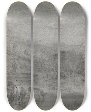 Triptych art skateboard deck of Joshua Cristall Landscape With Cattle Watering by Joshua Cristall (1765-1847)
