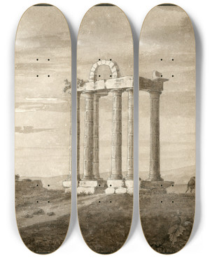 Triptych art skateboard deck of Otto Howen Antieke Runes Bij Talavera In Castillie by Otto Howen (1774-1848)