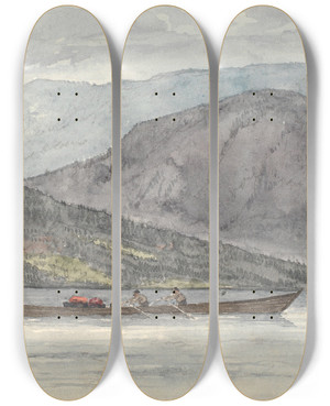 Triptych art skateboard deck of Martinus Rrbye Fjordlandskab Med Robd by Martinus Rorbye (1803-1848)