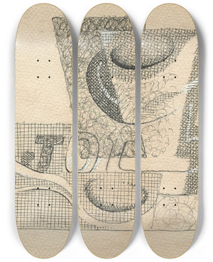 Triptych art skateboard deck of Juan Gris Journal Et Tasse De Caf by Juan Gris (1887-1927)