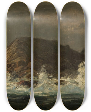 Triptych art skateboard deck of Amaldus Nielsen Efter Storm Spangereidleden by Amaldus Nielsen (1838-1932)