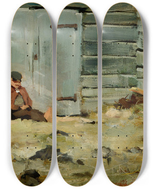 Triptych art skateboard deck of Akseli Gallenkallela In The Sunshine by Akseli Gallen Kallela (1865-1931)
