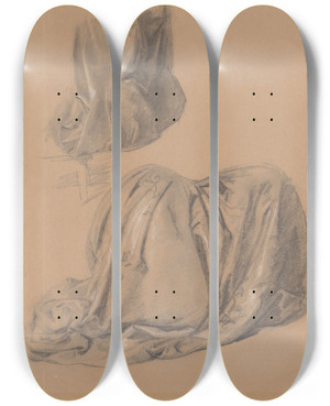 Triptych art skateboard deck of Jzef Simmler Studies Of Various Parts Of Dresses For The Painting The Upbringing Of Sigismund Augustus by Jozef Simmler (1823-1868)