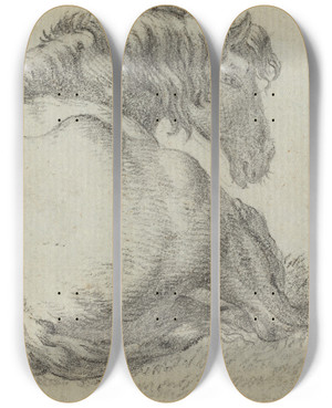 Triptych art skateboard deck of Paulus Potter Resting Horse by Paulus Potter (1625-1654)