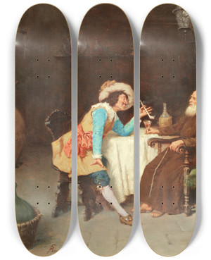 Triptych art skateboard deck of Francesco Bergamini The Purloiners by Francesco Bergamini (1880-1915)