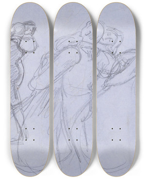 Triptych art skateboard deck of Sir John Everett Millais The Crown Of Love By George Meredith Three Studies Of The Lover Carrying The Princess Up The Hill by Sir John Everett Millais (1829-1896)