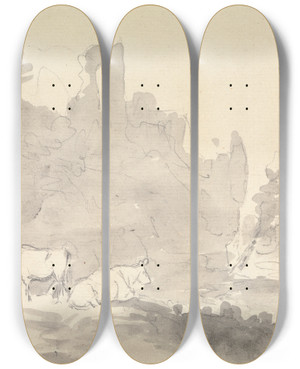 Triptych art skateboard deck of Sawrey Gilpin Landscape With Cows In Foreground by Sawrey Gilpin (1733-1807)