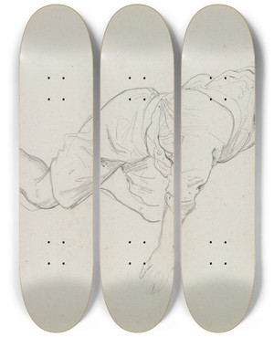 Triptych art skateboard deck of Friedrich Mosbrugger  Studie Eines Knienden Knaben Nach Rechts Gewendet Und Eine Handstudie by Friedrich Mosbrugger (1804-1830)