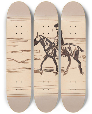 Triptych art skateboard deck of Max Liebermann Federzeichnung Reiter Am Strand by Max Liebermann (1847-1935)