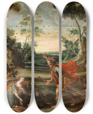 Triptych art skateboard deck of Frans Wouters King Solomon And The Queen Of Sheba by Frans Wouters (1612-1659)
