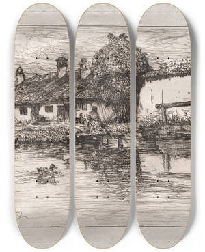 Triptych art skateboard deck of Otto Henry Bacher Lustheim by Otto Henry Bacher (1856-1909)