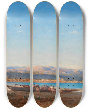 Triptych art skateboard deck of Flix Ziem Sur Les Rives Du Bosphore by Felix Ziem (1821-1911)
