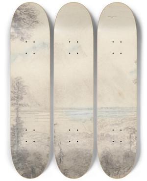 Triptych art skateboard deck of Nicholas Chevalier Teremakau Valley by Nicholas Chevalier (1828-1902)