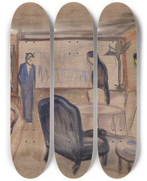 Triptych art skateboard deck of Edvard Munch Scene Of Ibsens Ghosts by Edvard Munch (1863-1944)