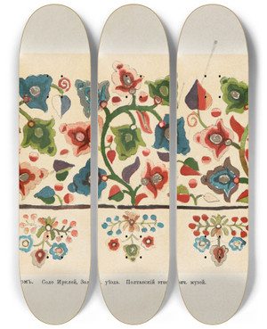 Triptych art skateboard deck of Nikolay Samokish Motivy Ukrainskago Ornamenta Pl 19 by Nikolay Samokish (1860-1944)