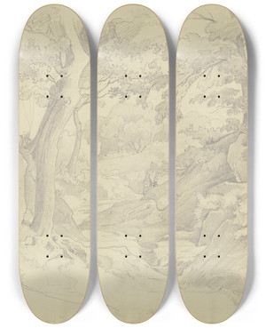 Triptych art skateboard deck of August Lucas Kapelle An Einem Weg Bei Affile by August Lucas (1803-1863)